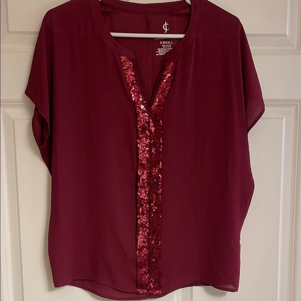 Juicy Couture Burgundy Sequin Cap Sleeve Blouse